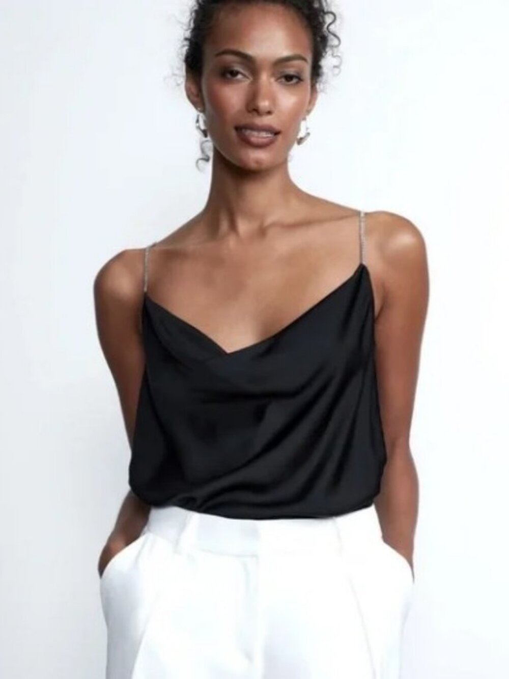 House Of Harlow 1960 rhinestone strap camisole black women's size S NWT